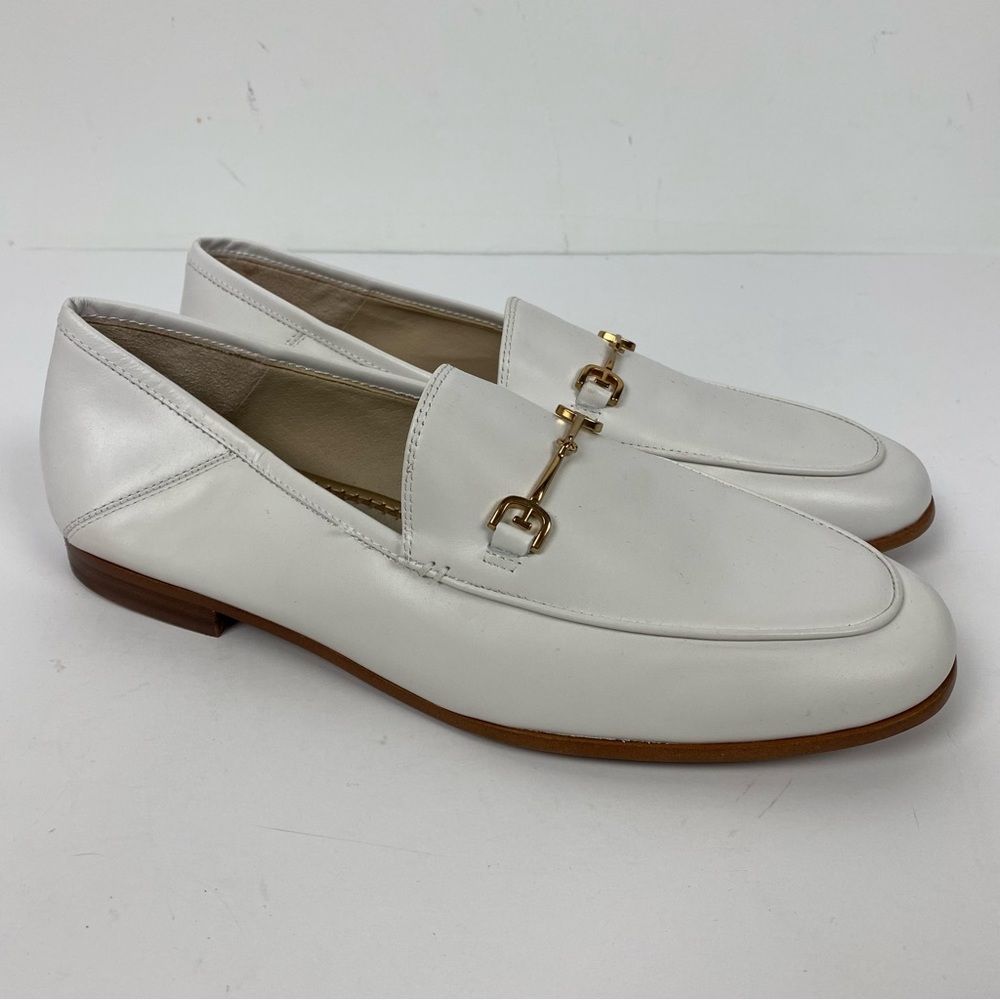 Sam Edelman White Leather Slip On Horse Bite Loafers Mules